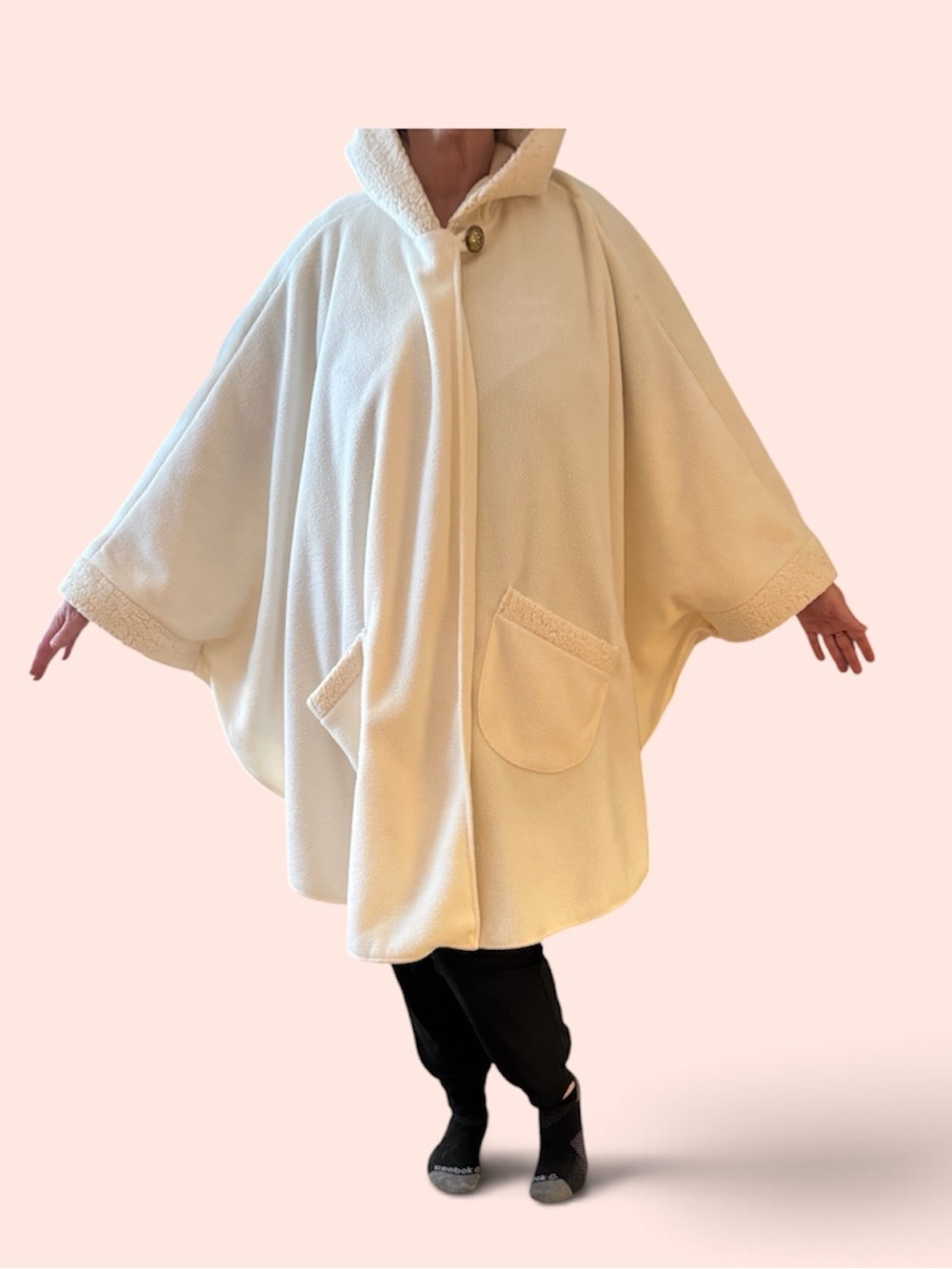 Cream Hooded Poncho Cape with Front Pockets